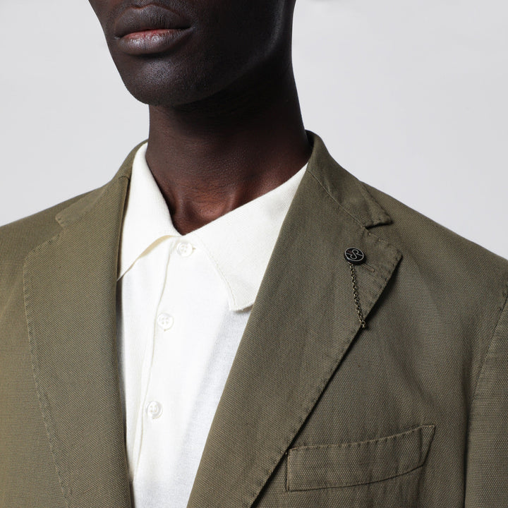 Santaniello Blazer De Lino Verde Oliva Slim-Fit Cruzado
