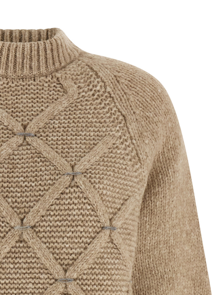 Peserico Jewel Diamond Sweater Maglioni - Beige | 711402e191806283fe07e10a376fec3a91b9dbf3