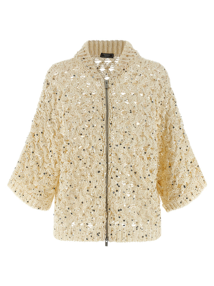 Peserico Sequin Mesh Cardigan Maglioni - Beige | c85723b9f7a2749dbedd6b3141c2b1103d96ffbe