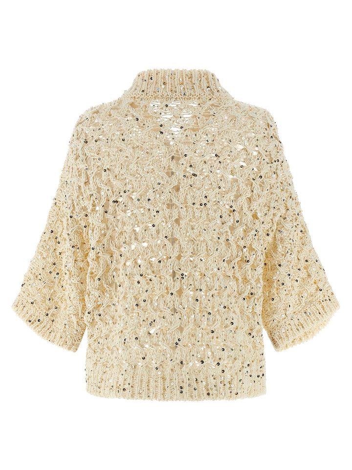 Peserico Sequin Mesh Cardigan Maglioni - Beige | e6f9c5ff41dfc7e1e6bc23a1c010d55dd12717bb