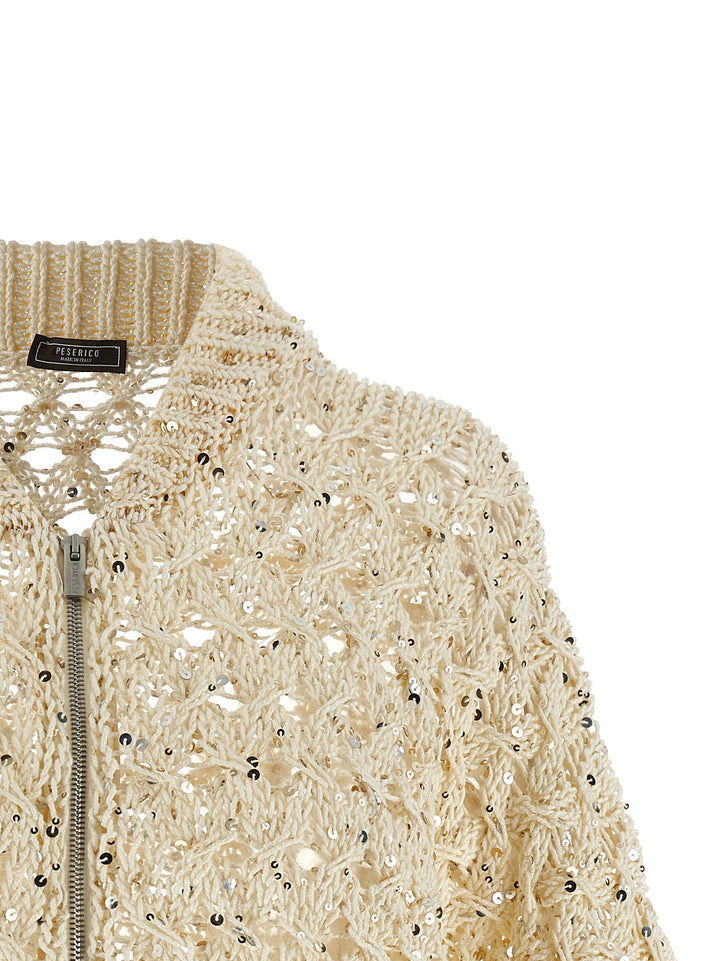 Peserico Sequin Mesh Cardigan Maglioni - Beige | c8eb5c8e7c86e82333f895c37b907e8b27cf6b8d