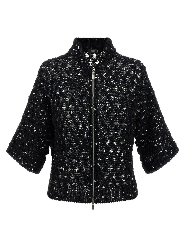 Peserico Sequin Mesh Cardigan Maglioni - Nero | e1e74f62b83ad540dfa360bd6a22877fb7590c23