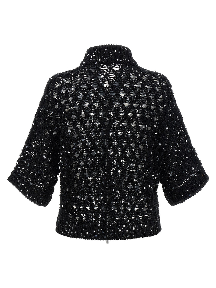 Peserico Sequin Mesh Cardigan Maglioni - Nero | f905f7ab129df282bd09d980b932c833d532b68d
