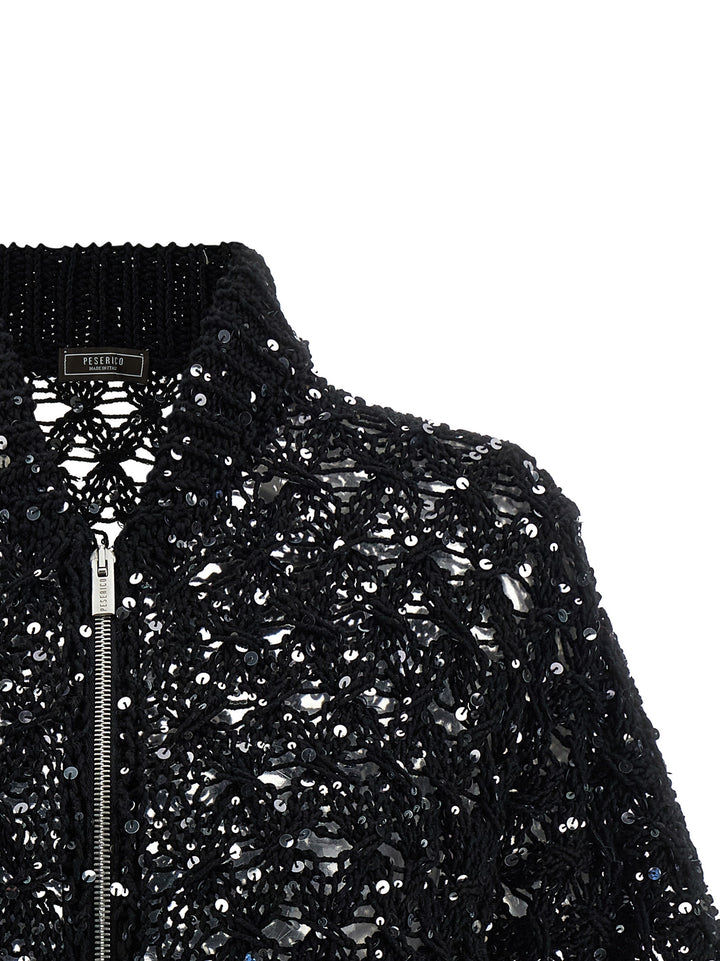 Peserico Sequin Mesh Cardigan Maglioni - Nero | cdf20fb907e5a7908bd994f80002e9908e68ac8c
