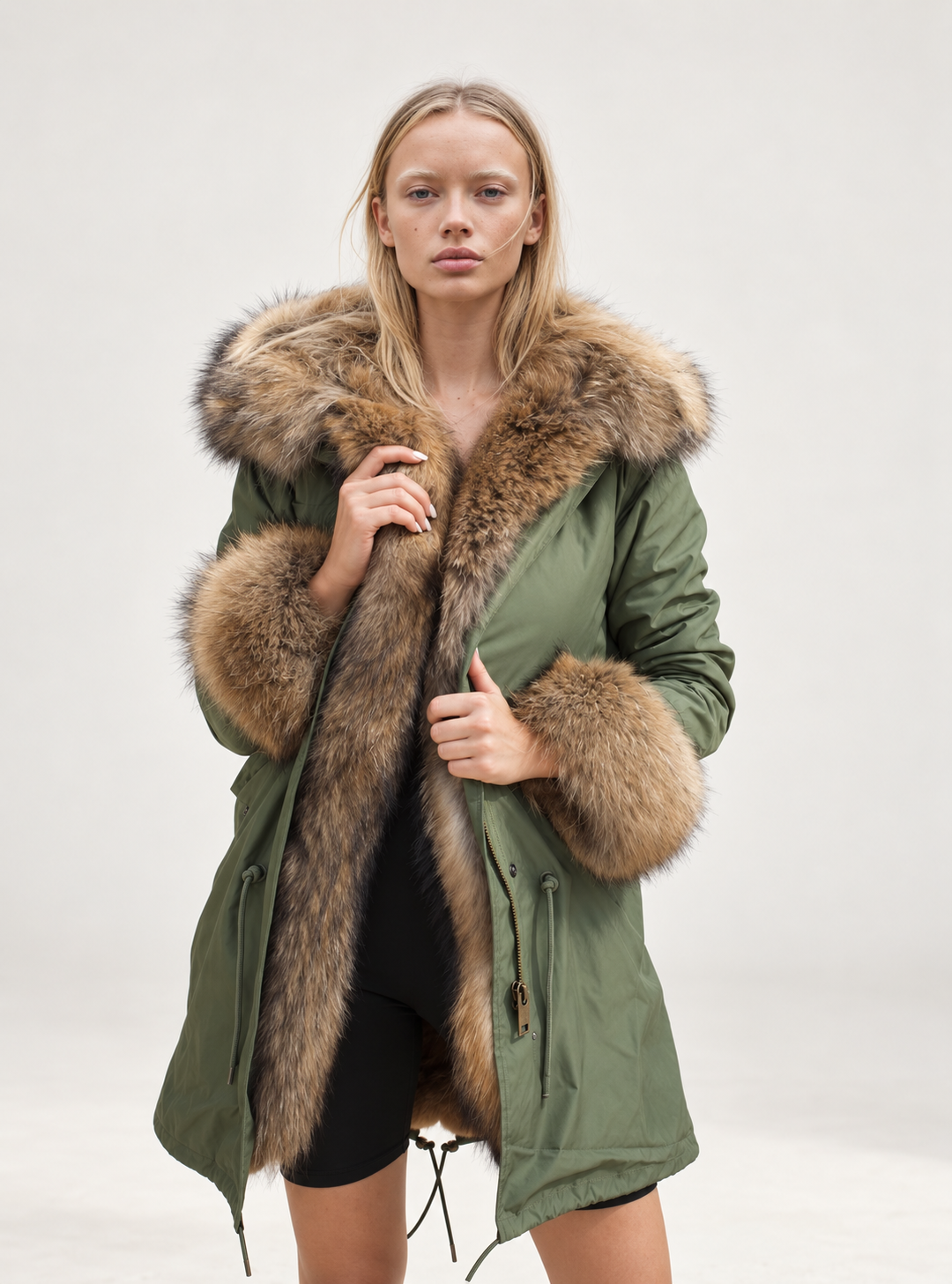 Parka Doler Verde con Pelliccia di Procione