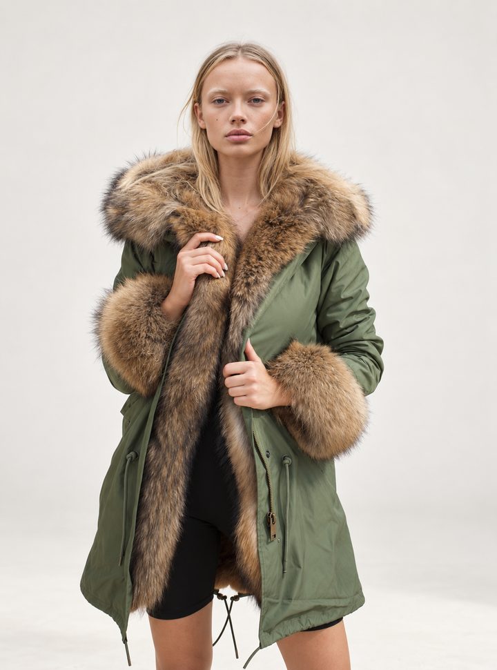 Parka Doler Verde con Pelliccia di Procione