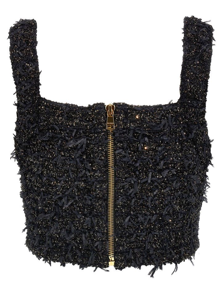 Balmain Lurex Tweed Top Top - Nero | 9b93da5acdb525218c711f67955c491de7155558