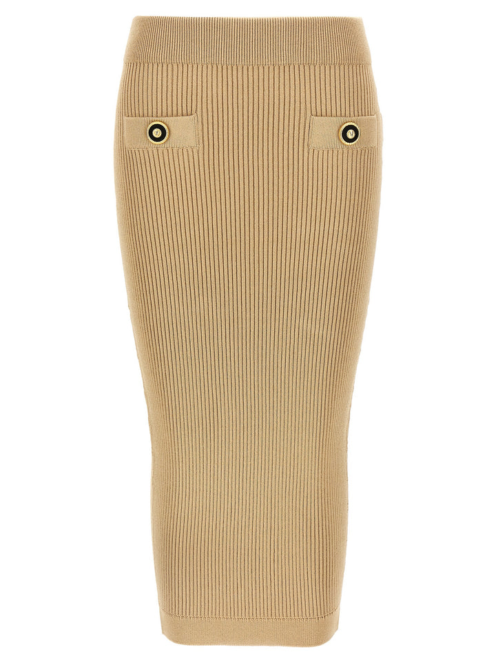 Balmain Ribbed Midi Skirt Gonne - Beige | a563da6ef82921b899194eda2509c3ff096756f9
