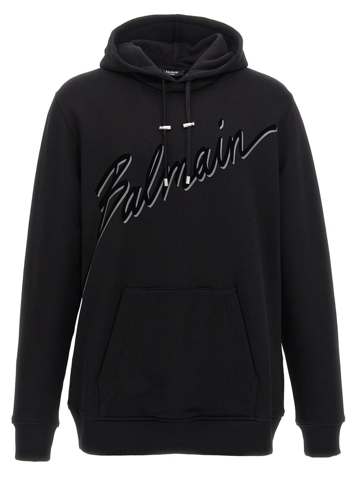 Balmain Velvet Logo Hoodie Felpe - Nero | 289305175b94d996ecc3d8f47a83145542fe44b5