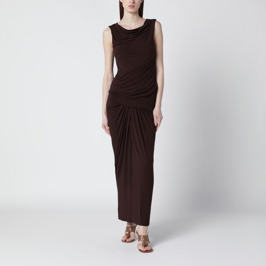 Tobacco-Colored Dress With Draping