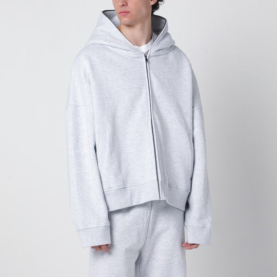 Grey Cotton Zip-Up Hoodie