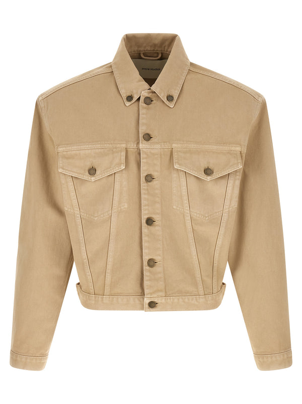 Shrunken Denim Puffer Beige Jackets