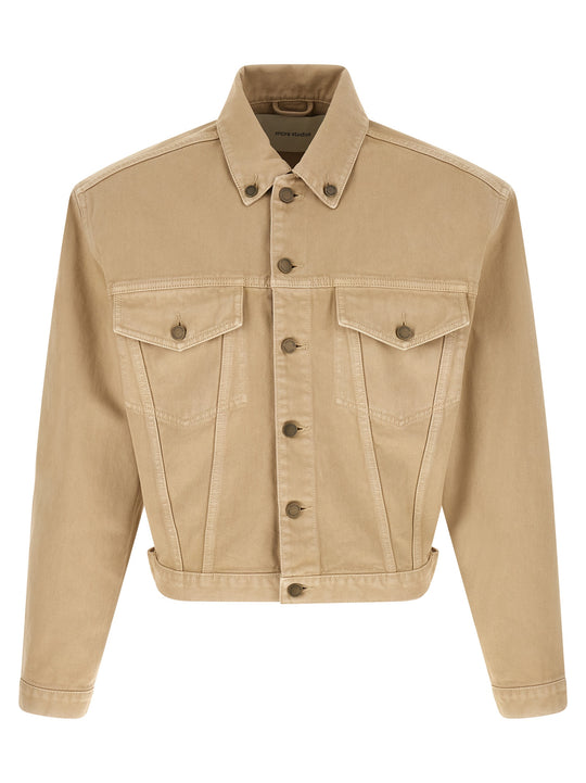Shrunken Denim Puffer Jackets Beige