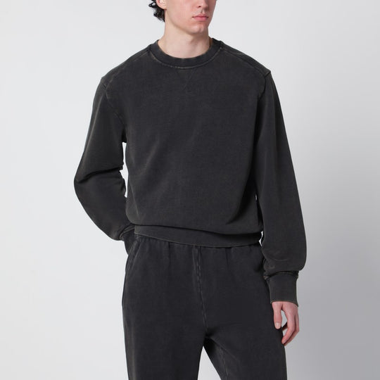 Washed Black Cotton Crewneck Sweatshirt