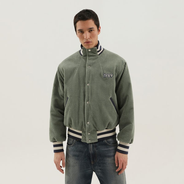 Chaqueta Universitaria Verde Claro De Terciopelo Acanalado