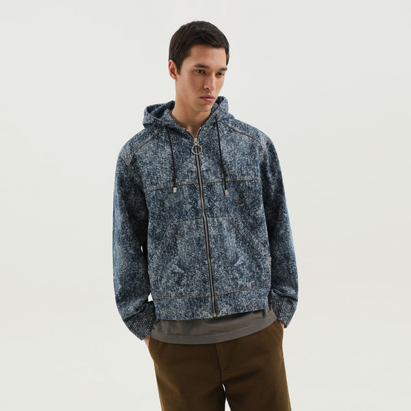 Sudadera con capucha y cremallera de mezclilla jaspeada