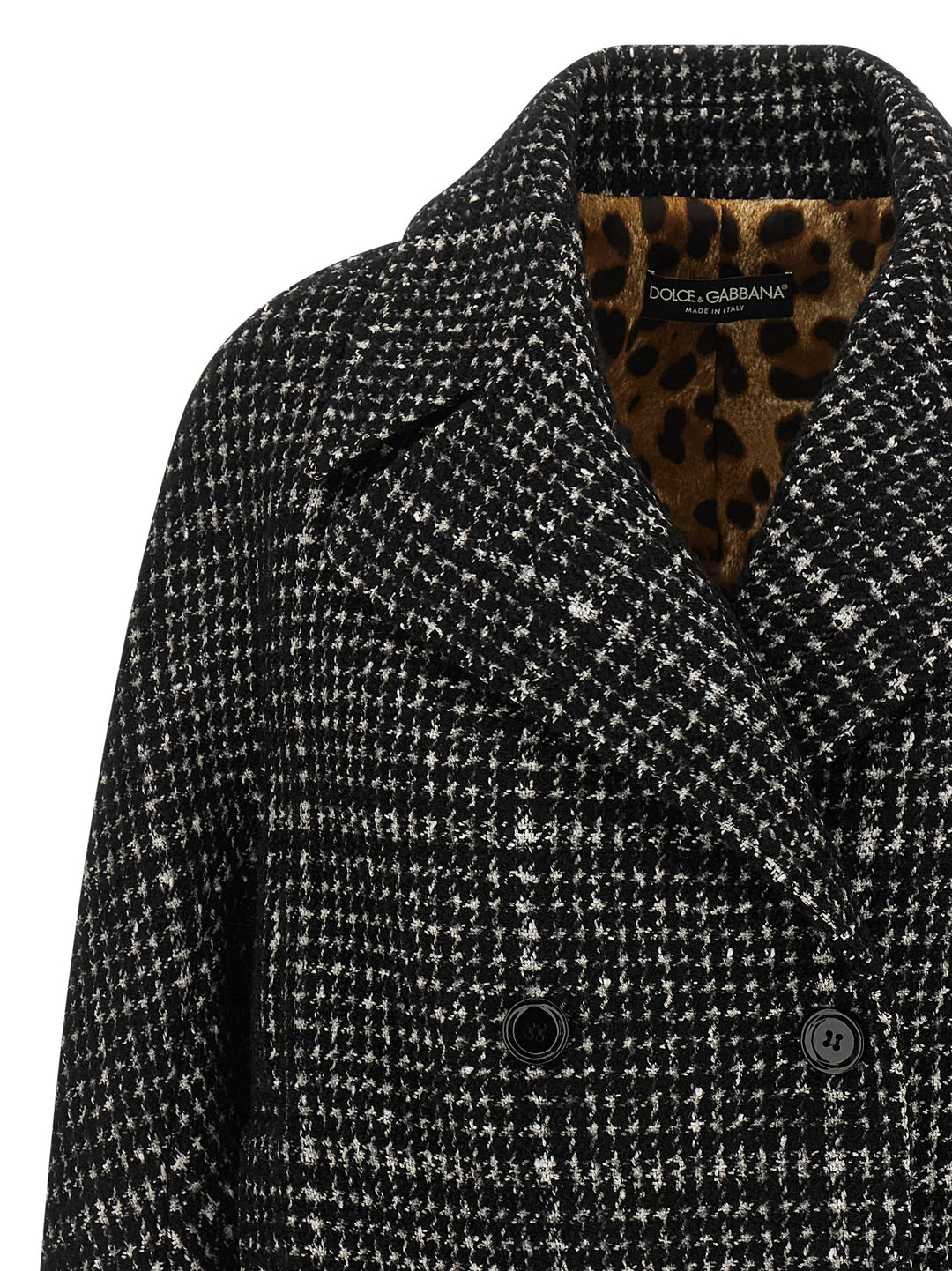 Dolce & Gabbana Houndstooth Coat Trench e Impermeabili - Bianco/Nero | 8c900ddb4e15ba18fe870017be78105770276ab9