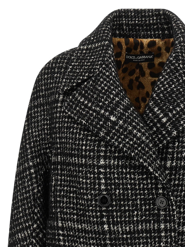 Dolce & Gabbana Houndstooth Coat Trench e Impermeabili - Bianco/Nero | 8c900ddb4e15ba18fe870017be78105770276ab9