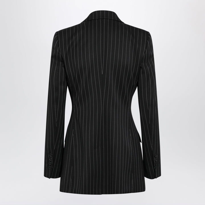 Dolce & Gabbana Blazer Croisé Noir à Rayures Tennis en Laine Vierge