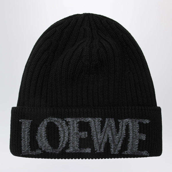 Black Wool Beanie With Logo Embroidery