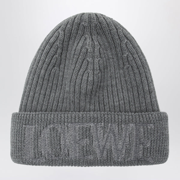 Grey Wool Beanie With Logo Embroidery