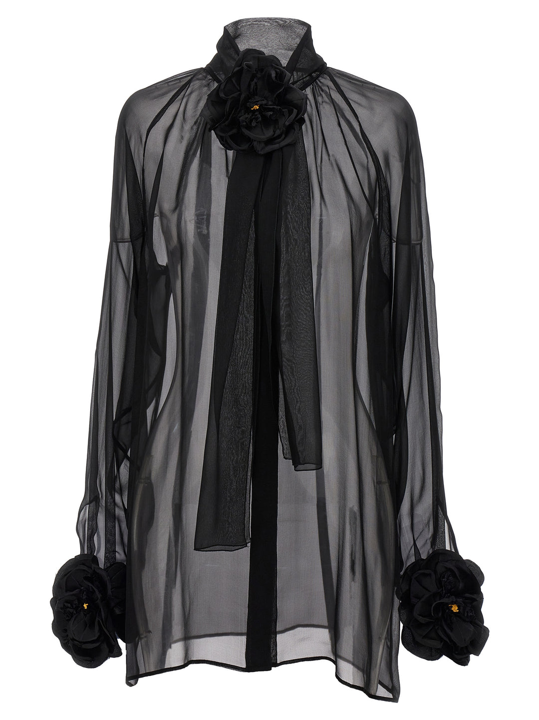 Dolce & Gabbana Rose Chiffon Shirt Camicie - Nero | 7989f3aa312b41480b80430adf71a9577cec26ef