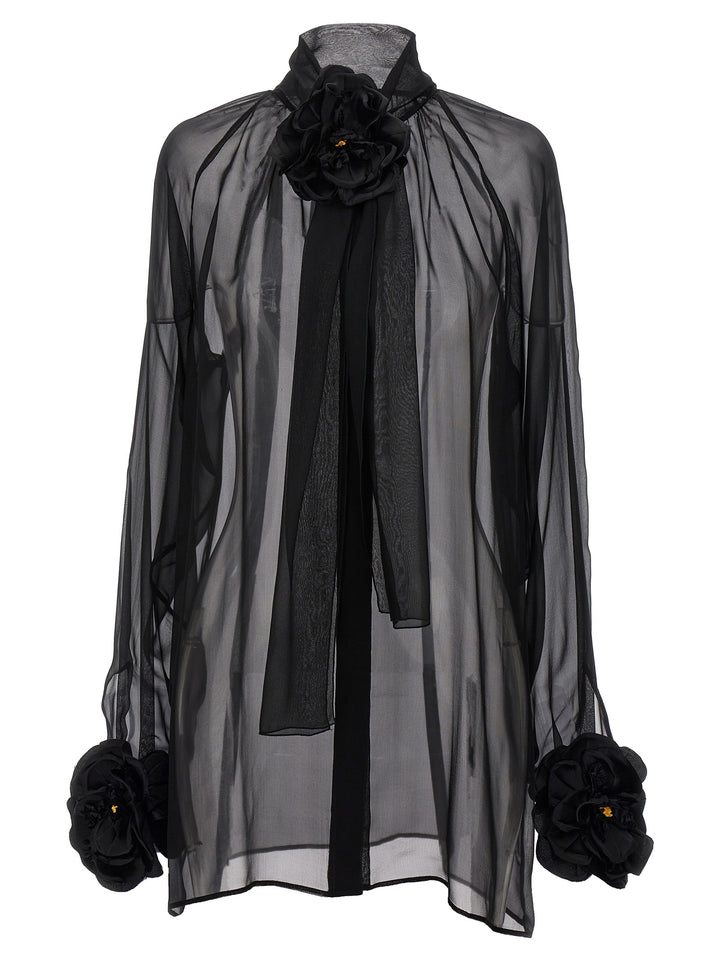 Dolce & Gabbana Rose Chiffon Shirt Camicie - Nero | 7989f3aa312b41480b80430adf71a9577cec26ef