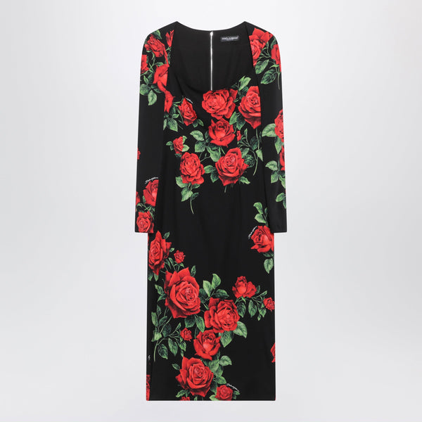 Rose Print Midi Dress In Silk Charmeuse