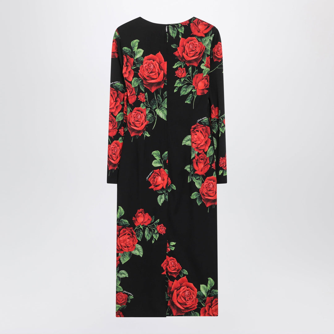 Dolce & Gabbana Midi Rose Print In Seta Charmeuse