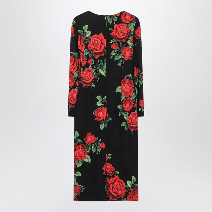 Dolce & Gabbana Midi Rose Print In Seta Charmeuse