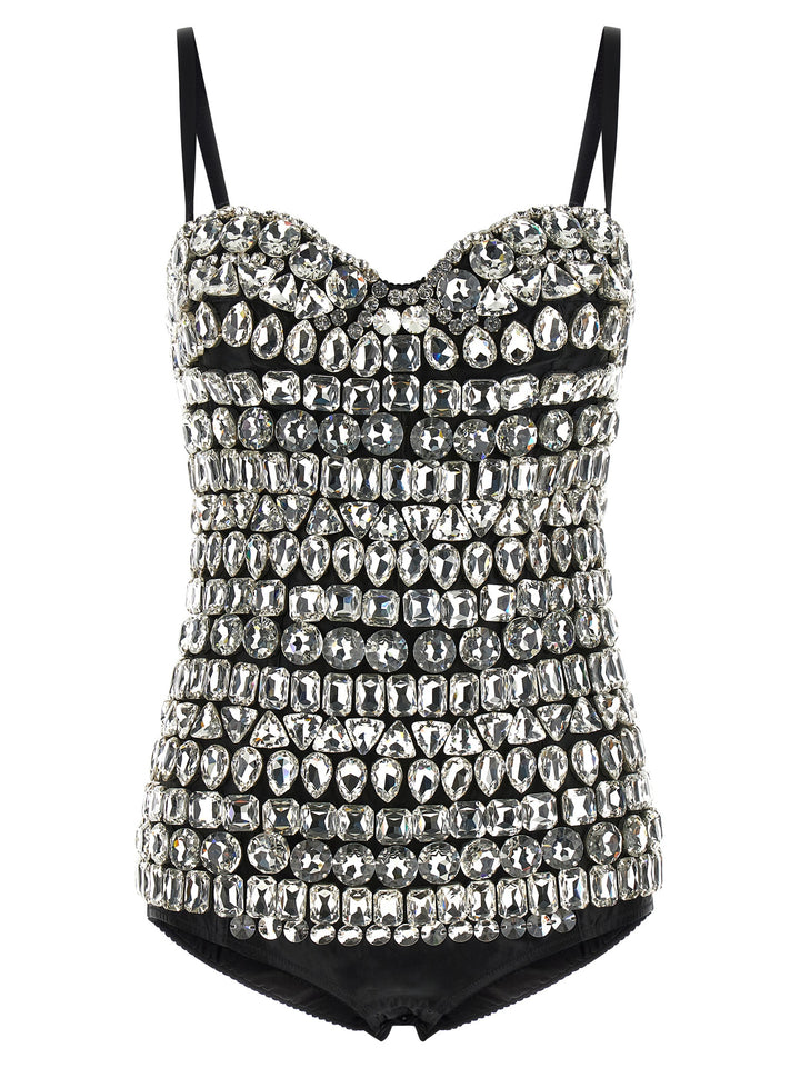 Dolce & Gabbana Crystal Bodysuit Top - Silver | 56de4d444af87caa076dc218248a01c2f2061e92
