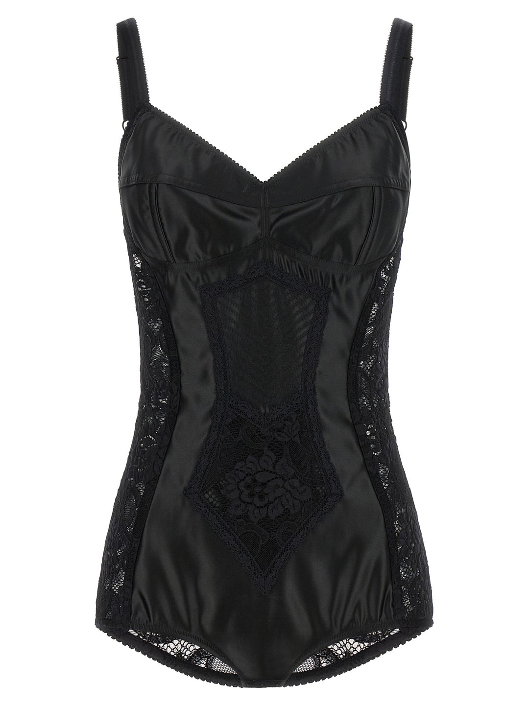 Dolce & Gabbana Satin And Lace Corsetry Bodysuit Top - Nero | d68bbbe6ce3a9e1c1f10a19ea4e5ab4115c8e133