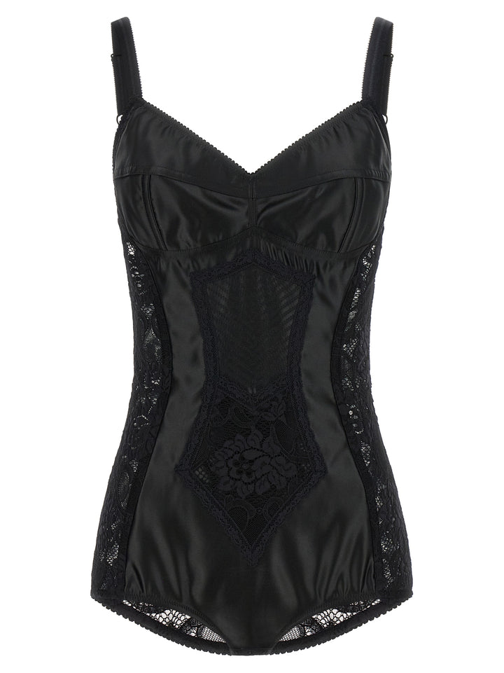 Dolce & Gabbana Satin And Lace Corsetry Bodysuit Top - Nero | d68bbbe6ce3a9e1c1f10a19ea4e5ab4115c8e133