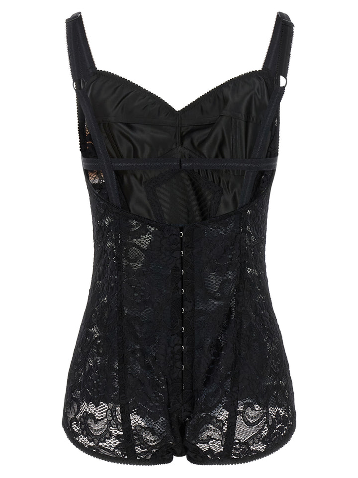 Dolce & Gabbana Satin And Lace Corsetry Bodysuit Top - Nero | b0d96d69fb221766d02af0aee64cdd9bf58a279b