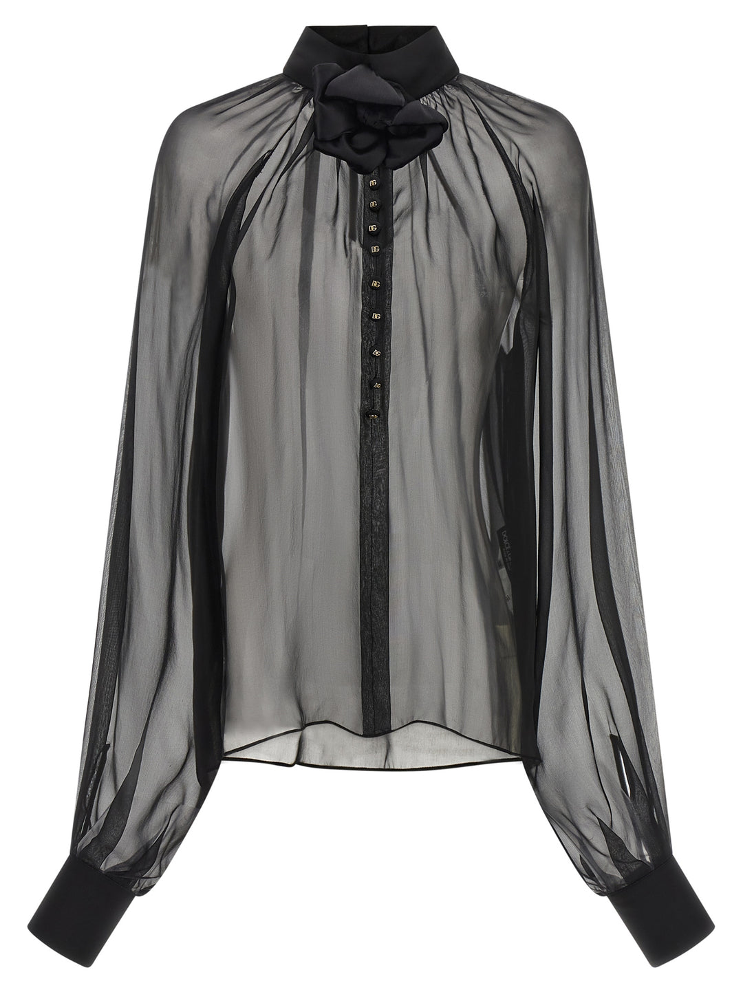 Dolce & Gabbana Chiffon Blouse With Flower Camicie - Nero | b22e05cc4a1c2d3ad1a1d2b134e864c53eaf8091