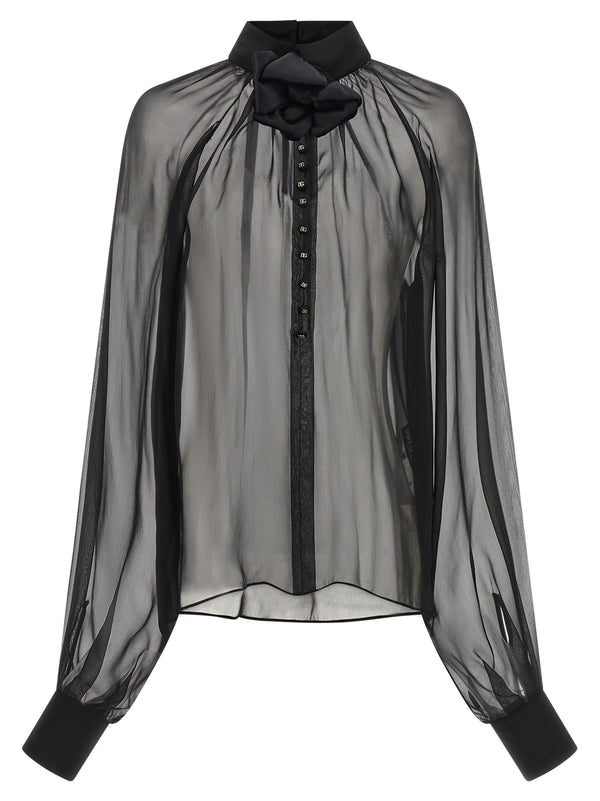Chiffon Blouse With Flower Camicie Nero