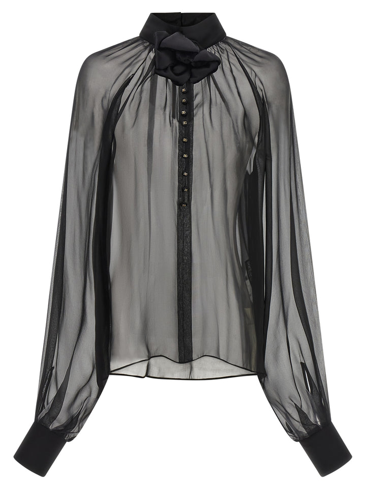 Dolce & Gabbana Chiffon Blouse With Flower Camicie - Nero | b22e05cc4a1c2d3ad1a1d2b134e864c53eaf8091