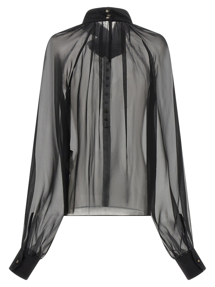 Dolce & Gabbana Chiffon Blouse With Flower Camicie - Nero | 1dea6bb41b6f3f7f89ccd7e5ae52db9cb87f9589