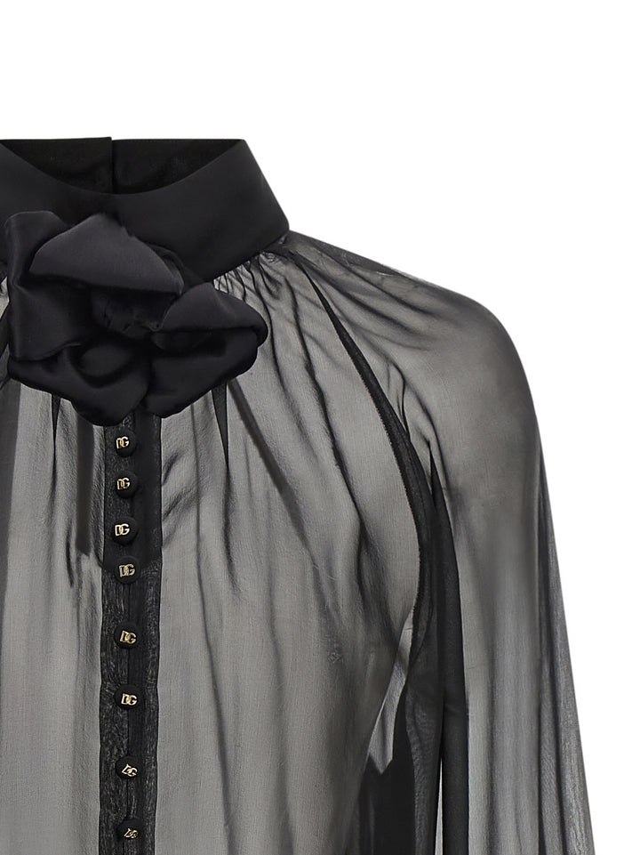 Dolce & Gabbana Chiffon Blouse With Flower Camicie - Nero | 03f8409da411a930a30589659d97b703f2caecf6