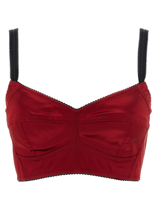 Bustier Top With Stitching Top Rosso
