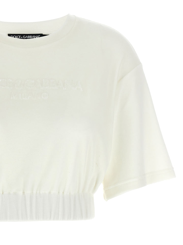 Dolce & Gabbana Logo Chenille Top Top - Bianco | 1b2b9800a98008a08bb9696cb7ecb4d17d0ea267