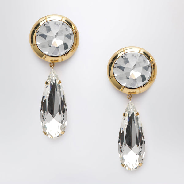 Round Clip-On Gold-Tone Metal Earrings With Crystal Pendant