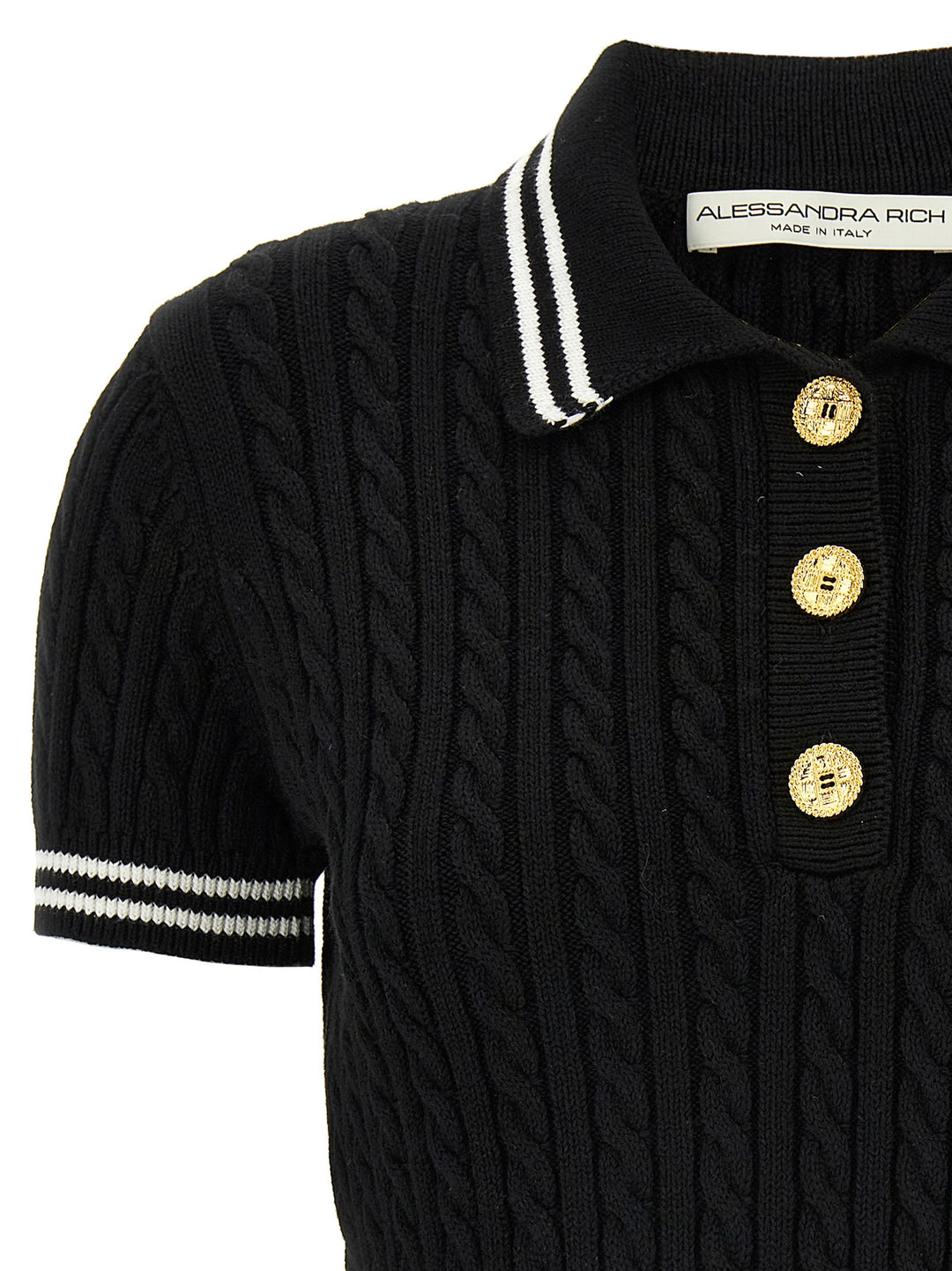 Alessandra Rich Braided  Shirt Polo - Bianco/Nero | dcbf6fc73dcd8ee26457730be464ad21566f4e9d