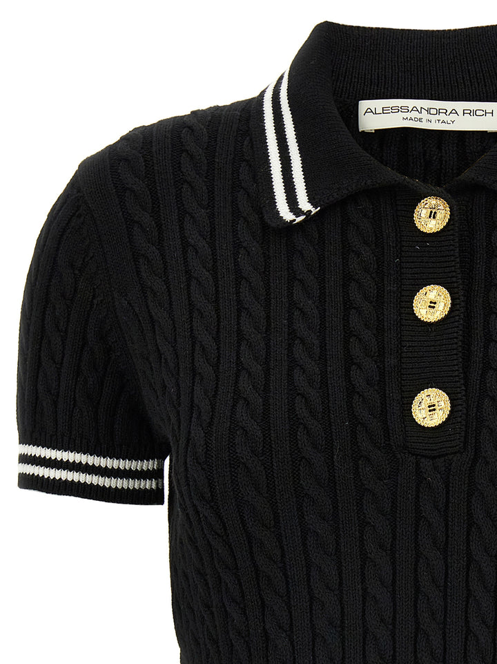 Alessandra Rich Braided  Shirt Polo - Bianco/Nero | dcbf6fc73dcd8ee26457730be464ad21566f4e9d