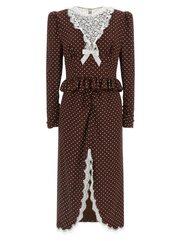 Alessandra Rich Polka Dot Midi Abiti - Marrone | 131aa5383e628de551d5ec68756281ddbfb10ed1