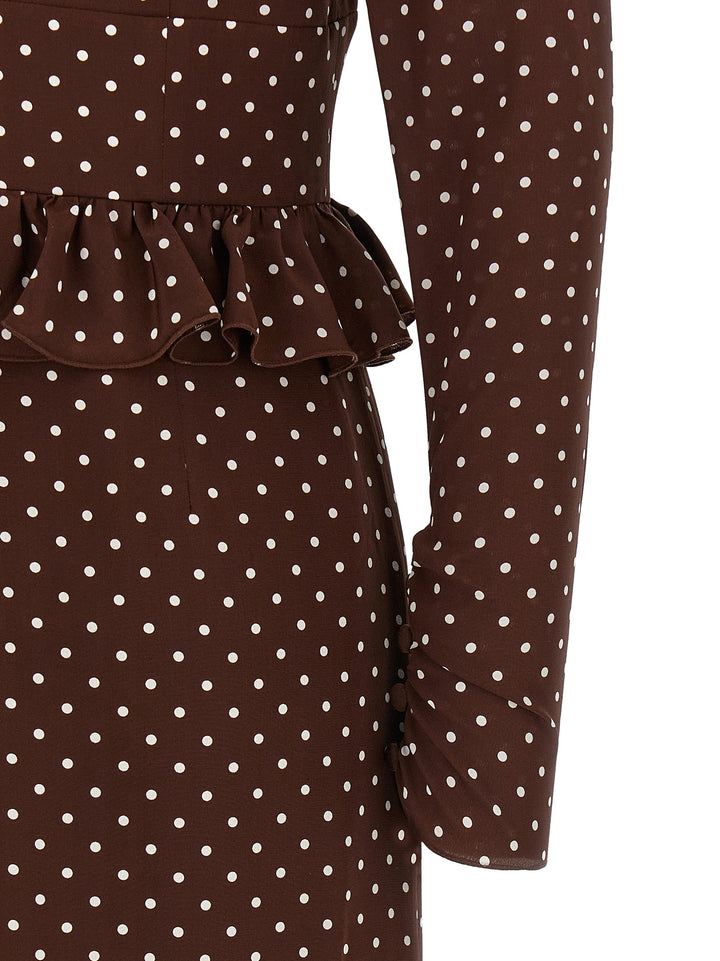 Alessandra Rich Polka Dot Midi Abiti - Marrone | 623a5aba755c5a856f270fe57ca7873d5cc49f77