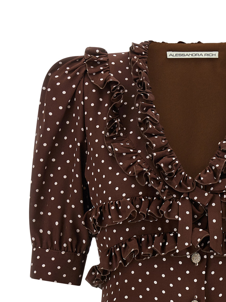 Alessandra Rich Polka Dot Mini Abiti - Marrone | 58619adab13282f713603bdfddeb5bbf8819037a