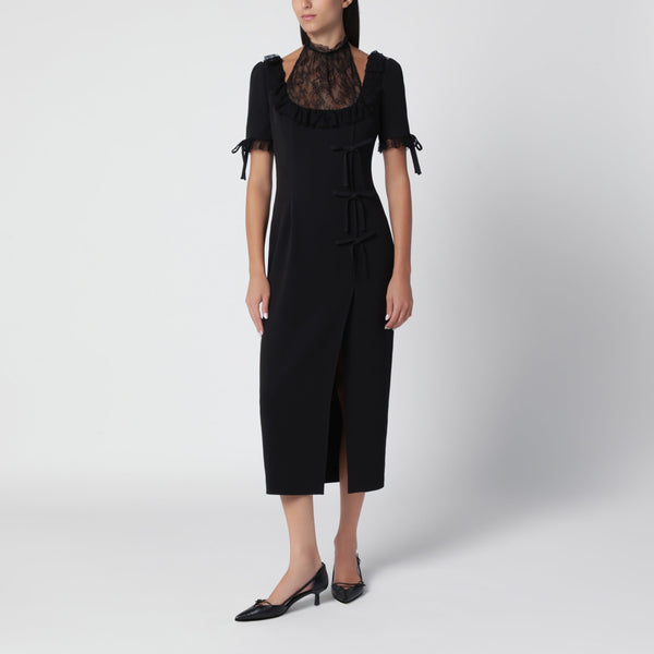 Schwarzes Midi-Kleid mit Spitzeneinsatz