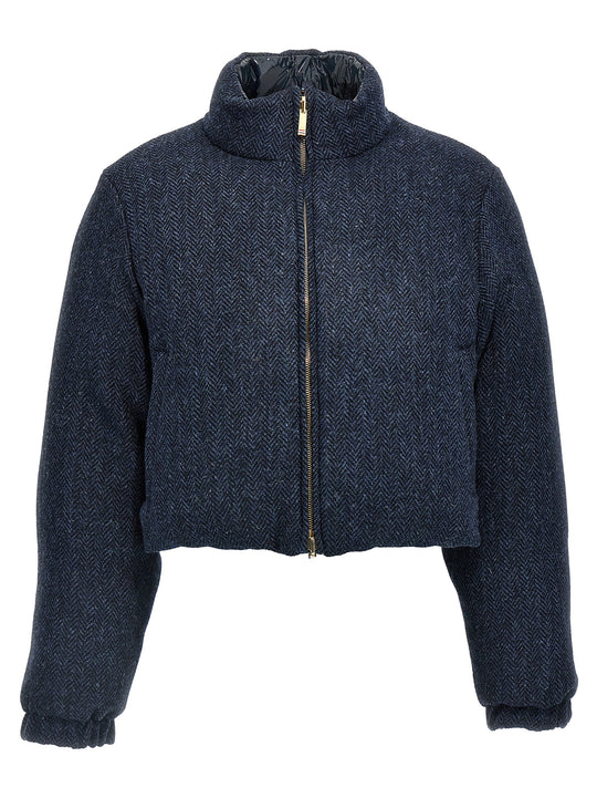 Herringbone Harris Tweed Puffer Jackets Blu