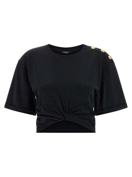 Knotted Crop T Shirt Nero